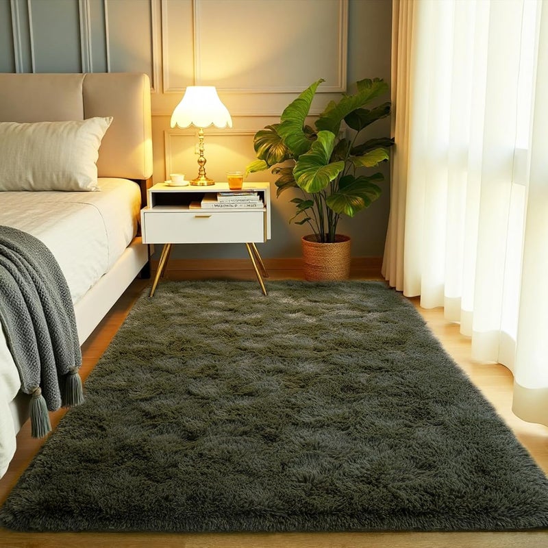 Softlife Olive Green Area Rug for Bedroom, Fluffy Shag Plush 3x5 Rugs for Living Room Girls, Shaggy Throw Soft Fuzzy Small Kids Carpet for Dorm Bedside Ultra Cozy Non-Slip Indoor Decor - Image 1
